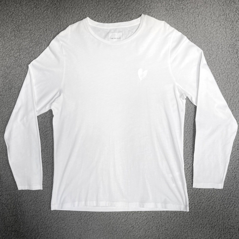 Inimigo Embroidered Heart Organic Shirt Mens XL Mercerized Cotton White $125